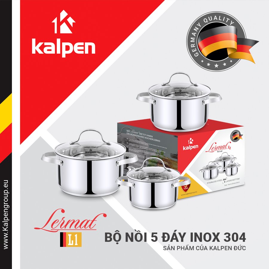 Bộ Nồi Inox 304 Cao Cấp Kalpen Lermat L2